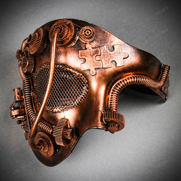 Phantom of Opera Steampunk Masquerade Half Face Mask - Copper - Picture 1 of 10